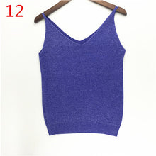 Sexy Knitted Tank Tops Women Gold Thread Top Vest Sequined V Neck Long Tank Tops Blusa Solid Silver Camis Beige Fitness Sweater