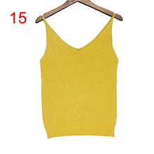 Sexy Knitted Tank Tops Women Gold Thread Top Vest Sequined V Neck Long Tank Tops Blusa Solid Silver Camis Beige Fitness Sweater