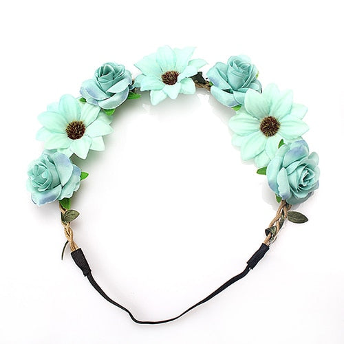 M MISM Sale Fashion Women Bride Flowers Headband Bohemian Style Rose Flower Crown Hairband Ladies Elastic Beach Hair Accessories