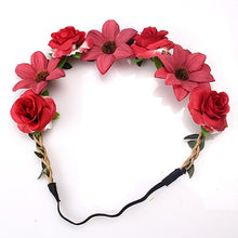 M MISM Sale Fashion Women Bride Flowers Headband Bohemian Style Rose Flower Crown Hairband Ladies Elastic Beach Hair Accessories