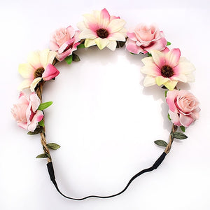 M MISM Sale Fashion Women Bride Flowers Headband Bohemian Style Rose Flower Crown Hairband Ladies Elastic Beach Hair Accessories