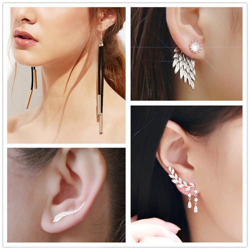 New Fashion Imitation Pearl Heart Crystal Flower Bow Leaf Angel Wings Geometry Stud Earrings for Women Jewelry Bijoux