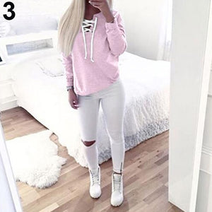 Women Fashion  Casual Sweatshirt  Solid Color Top Full Length Long Sleeve Hoodie