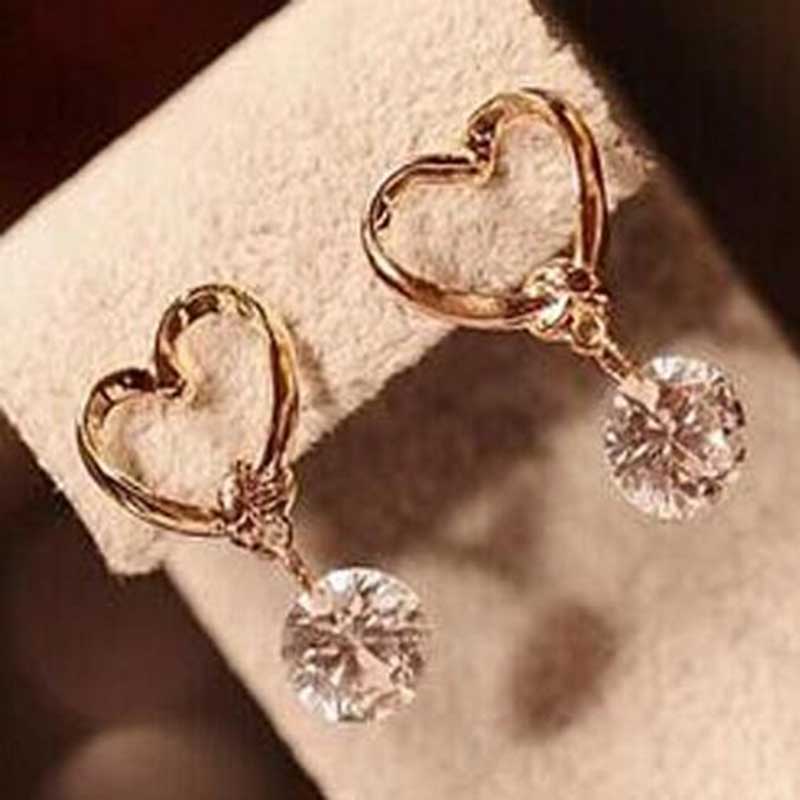 New Heart shape Fashion Stud  Jewelry Hot Sale Love Heart Fine Zircon Earrings For Woman Accessories Best Gift