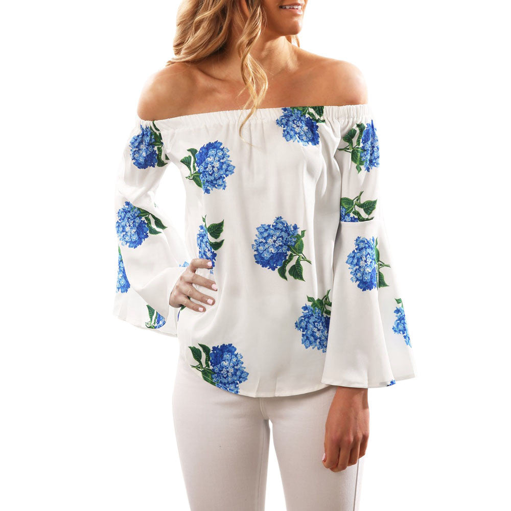 Beautiful Women Long Sleeve Off Shoulder Floral Printed Blouse Casual Tops