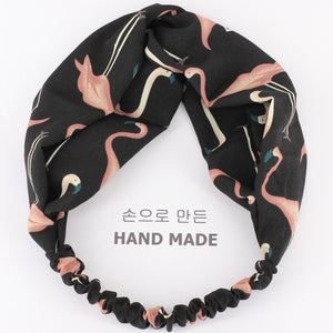 Fresh Fashion Turban Headbands Women Spring Summer Chiffon Headband Head Wrap Wide Flamingo Hair Accessories Cotton Headband