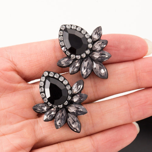 FAMSHIN 2018 New Women's Fashion Earrings Rhinestone Gray/Pink Glass Black Resin Sweet Metal with Gems Ear Stud Earrings For Girls