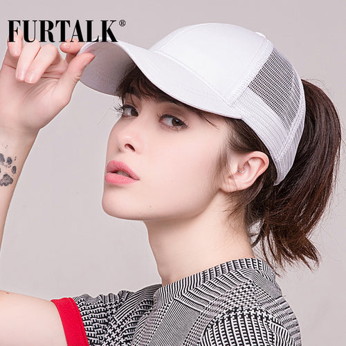 FURTALK 2018 Ponytail Baseball Cap Women Messy Bun Baseball Hat Snapback