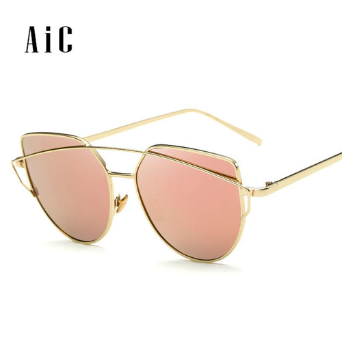 2018 New Cat Eye Sunglasses Women, Brand Designer Fashion Twin Beam Sunglasses,  Double-Deck Alloy Frame UV400