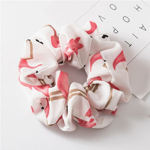 Floral Flamingo Solid Houndstooth Design Women Hair Accesorios Hair Tie Scrunchie Ponytail Hair Holder Rope