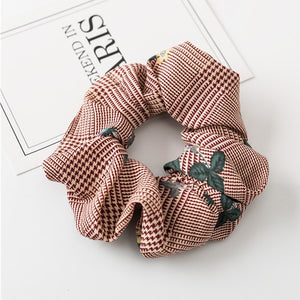 Floral Flamingo Solid Houndstooth Design Women Hair Accesorios Hair Tie Scrunchie Ponytail Hair Holder Rope