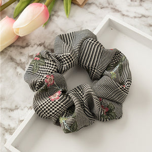 Floral Flamingo Solid Houndstooth Design Women Hair Accesorios Hair Tie Scrunchie Ponytail Hair Holder Rope