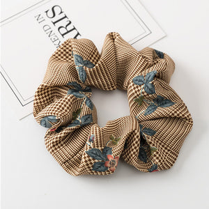 Floral Flamingo Solid Houndstooth Design Women Hair Accesorios Hair Tie Scrunchie Ponytail Hair Holder Rope