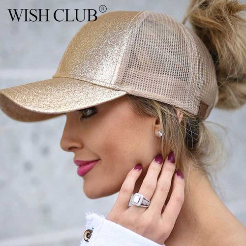 Casual Ponytail Baseball Cap Women Adjustable Snapback Hat Sequins Shine Hip Hop Caps For Women Dad Hat Summer Glitter Mesh Hats