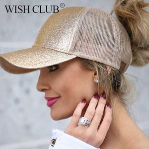 Casual Ponytail Baseball Cap Women Adjustable Snapback Hat Sequins Shine Hip Hop Caps For Women Dad Hat Summer Glitter Mesh Hats