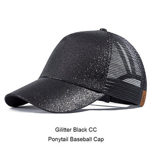 Casual Ponytail Baseball Cap Women Adjustable Snapback Hat Sequins Shine Hip Hop Caps For Women Dad Hat Summer Glitter Mesh Hats