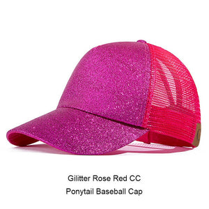 Casual Ponytail Baseball Cap Women Adjustable Snapback Hat Sequins Shine Hip Hop Caps For Women Dad Hat Summer Glitter Mesh Hats