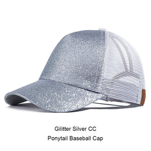 Casual Ponytail Baseball Cap Women Adjustable Snapback Hat Sequins Shine Hip Hop Caps For Women Dad Hat Summer Glitter Mesh Hats