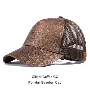 Casual Ponytail Baseball Cap Women Adjustable Snapback Hat Sequins Shine Hip Hop Caps For Women Dad Hat Summer Glitter Mesh Hats