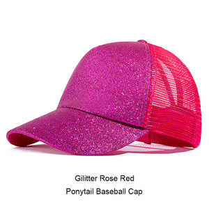 Casual Ponytail Baseball Cap Women Adjustable Snapback Hat Sequins Shine Hip Hop Caps For Women Dad Hat Summer Glitter Mesh Hats