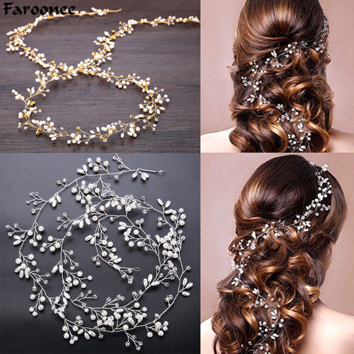 Faroonee Wedding Headdress Simulated Pearl Hair Accessories for Bride Crystal Crown Floral Elegant Hair Ornaments Hairpin 6C0193