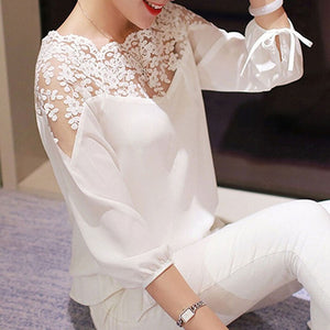 NEW Ladies Girl Women 3\4 Sleeve Lace Hollow Casual Chiffon Blouse Crop Tops S4