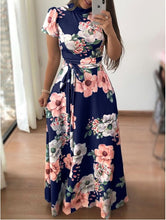 AVODOVAMA M 2018 Summer Dresses Floral Print Casual Loose Maxi Dress Women Short Sleeve Tie Waist Long Robe Femme