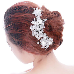 Faroonee Wedding Headdress Simulated Pearl Hair Accessories for Bride Crystal Crown Floral Elegant Hair Ornaments Hairpin 6C0193