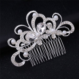 Faroonee Wedding Headdress Simulated Pearl Hair Accessories for Bride Crystal Crown Floral Elegant Hair Ornaments Hairpin 6C0193