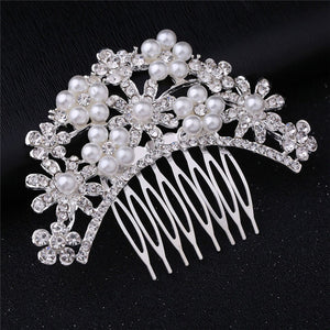 Faroonee Wedding Headdress Simulated Pearl Hair Accessories for Bride Crystal Crown Floral Elegant Hair Ornaments Hairpin 6C0193