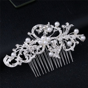 Faroonee Wedding Headdress Simulated Pearl Hair Accessories for Bride Crystal Crown Floral Elegant Hair Ornaments Hairpin 6C0193