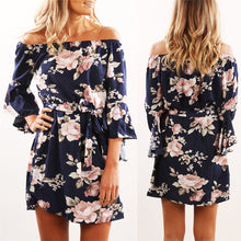 Women Dress 2018 Summer Sexy Off Shoulder Floral Print Chiffon Dress Boho Style Short Party Beach Dresses Vestidos de fiesta