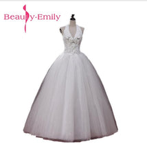 Beauty Emily Real Photo Korean Cheap Long Wedding Dresses 2018 Women Halter Floor Length Long Lace Wedding Party  Bridal Dresses